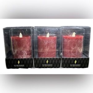 Luminara Flameless Salt Washed Burgundy Candles~Set of 3~NEW!
